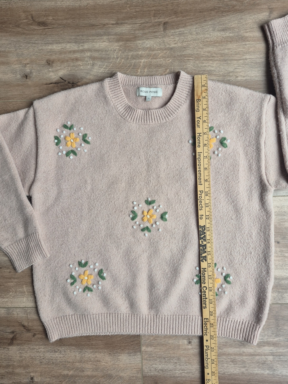 Rosie Posie Blush Pink Floral Embroidered Crewneck Sweater - Picture 5 of 6